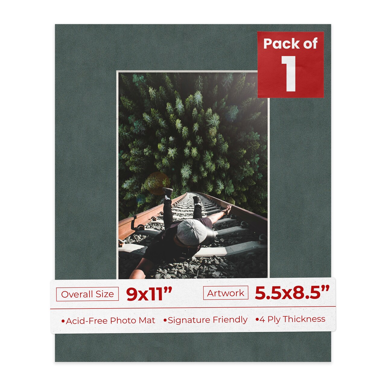 Dark Grey Suede Mat Board for 9x11 Frames - Fits 5.5x8.5 Photos